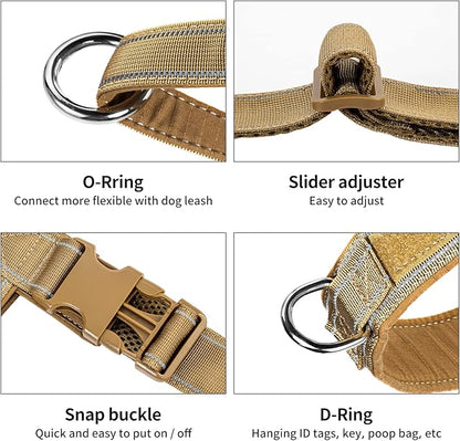 Annchwool No Pull Dog Harness with Padded Handle+5 Ft Leash,Reflective Strip Escape Proof and Quick Fit to Adjust Dog Harness,Easy for Training Walking for Small & Medium and Large Dogs(Brown-Set,L)
