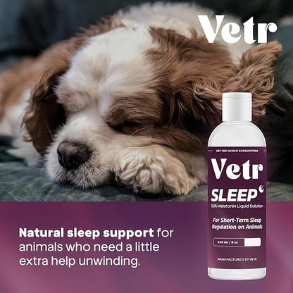 vetr Sleep Melatonin for Dogs & Cats - Roasted Chicken Flavor - Liquid Calming Drops, Dog Sleep Aid, Anxiety Relief Supplement (240mL)