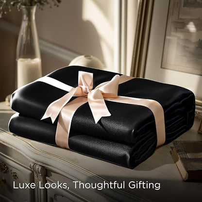 Bedsure Black Satin Sheets Full Size - 4 Piece Silky Bedsheets with 15 Inches Deep Pocket Fitted Bedsheet,1 Flat Sheet, 2 Satin Pillowcases, Good for Hair & Skin (Full, Black)