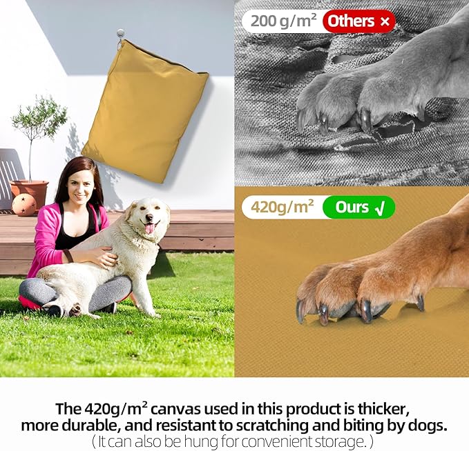 Sytopia 42 Inch Waterproof Indestructible Canvas Outdoor Dog Bed for Extra Large Dogs, Chew Proof Dog Crate Bed with Washable Removable Cover, Indoor Outdoor Patio Pet Pad, Yellow