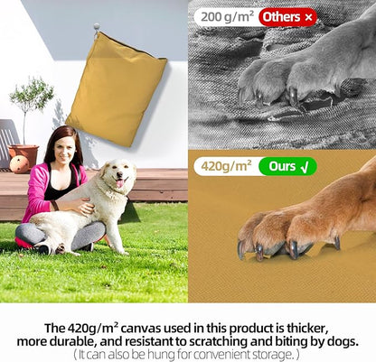 Sytopia 42 Inch Waterproof Indestructible Canvas Outdoor Dog Bed for Extra Large Dogs, Chew Proof Dog Crate Bed with Washable Removable Cover, Indoor Outdoor Patio Pet Pad, Yellow