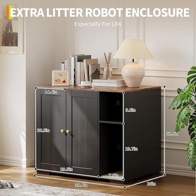 Extra Large Cat Litter Box Enclosure with Scratch Pad, Large Automatic Litter Box Furniture, Dog-Proof Litter Cabinet with Outlet, Space for Cat Stuffs