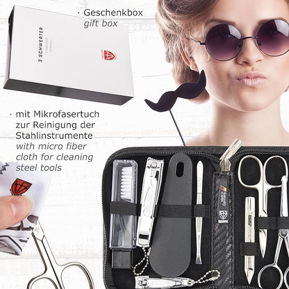 3 Swords Germany - brand quality 10 piece manicure pedicure grooming kit set fashion leather case in gift box, travel setMade by 3 Swords