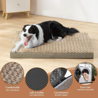 KHONSU PET Dog Bed Mat Plush 4in Orthopedic Pad for Large Dogs up to 110 lbs Waterproof Removable Cover Machine Washable for XXL Dogs