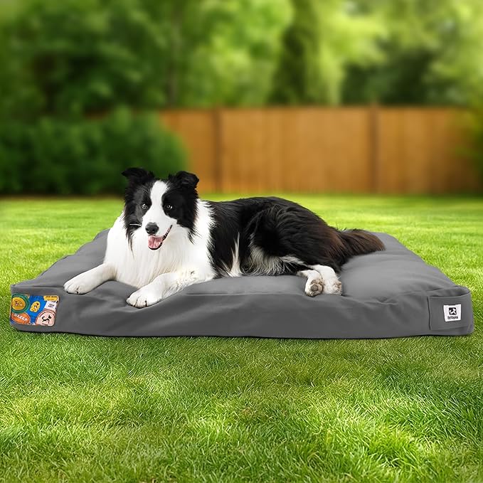 Sytopia 36 Inch Waterproof Indestructible Canvas Outdoor Dog Bed for Large and Medium Dogs, Chew Proof Dog Crate Bed with Washable Removable Cover, Indoor Outdoor Patio Pet Pad, Dark Grey