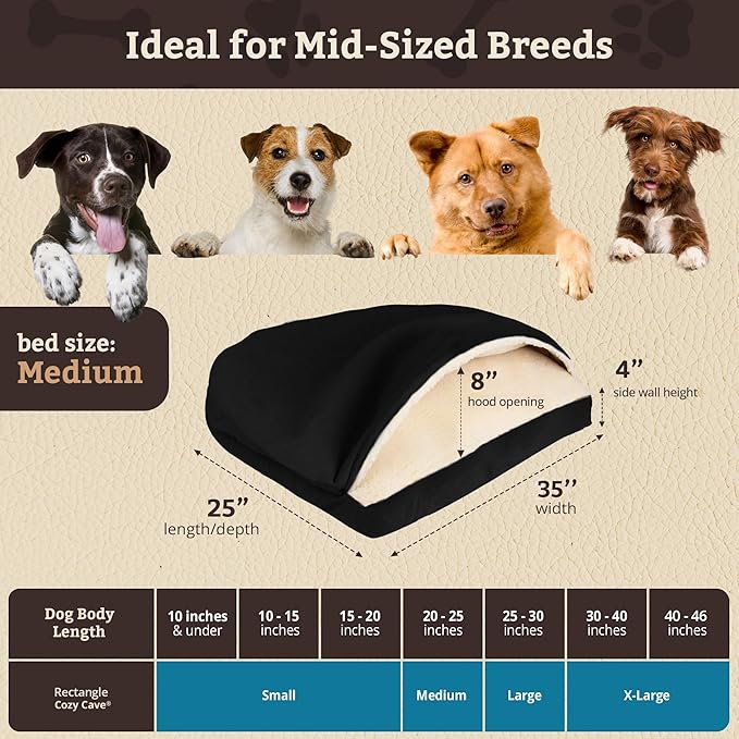 Snoozer Pet Products Luxury Rectangle Cozy Cave Dog Bed with Microsuede, Medium, Black