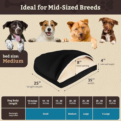 Snoozer Pet Products Luxury Rectangle Cozy Cave Dog Bed with Microsuede, Medium, Black