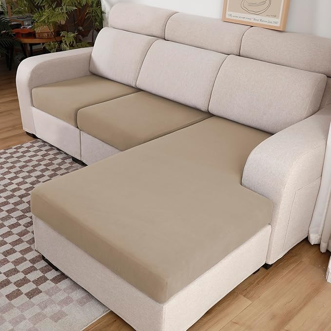 Waterproof Couch Cushion Covers Sofa Seat Cover, Stretch Sofa Cushion Slipcovers for Sectional Sofa, Reversible Furniture Protector Covers for Kids Pets, Washable(Large, Sand)