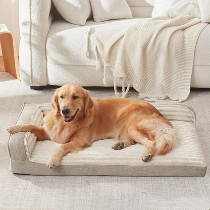 WINDRACING Orthopedic Dog Beds for Small Dogs, Waterproof Egg Foam Dog Sofa Bed with L Bolster Sides, Washable Small Pet Bed with Removable Cover & Non-Slip Bottom, 30 x 20 inch, Beige