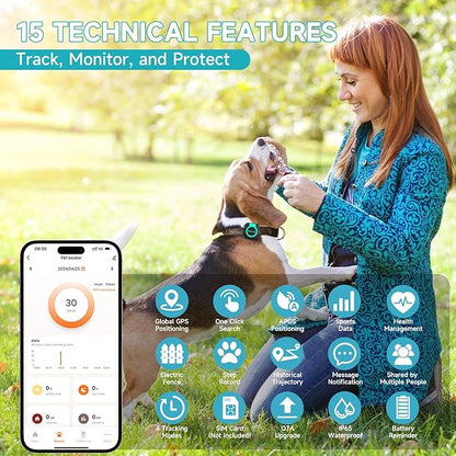 GPS Tracker for Dogs and Cats, Mini Cat & Dog GPS Tracker with Health Monitor and GPS Dog Fence, Waterproof GPS Pet Tracker, Works with Any Collar (Android and iOS Universal)