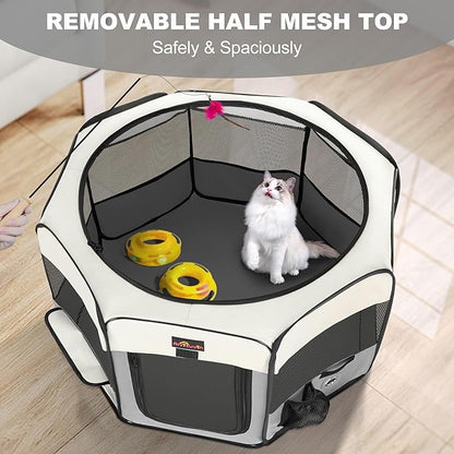 Aivituvin Dog Playpen Foldable Pet Play Pens with Carrying Bag for Cat, Puppies, Rabbits, Chickens, Durable Portable Pet Tent for Travel Camping Indoor/Outdoor Grey M