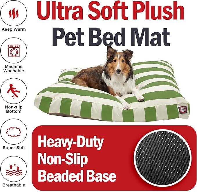 Majestic Pet Shredded Memory Foam Dog Bed Large with Removable Washable Cover 44x36x5 Inch - Rectangle Orthopedic Dog Bed for Senior Dogs–Flat Durable Dogs Crate Bed - Vertical Stripe - Sage