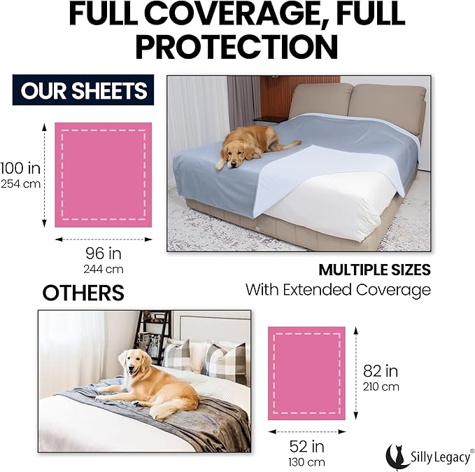 SILLY LEGACY Thin Reversible Waterproof Protective Cover or Liner for Bed or Couch (Queen Size, 96 x 82 inch), for Dogs and Cats, Babies; Incontinence, Dirt, Drool