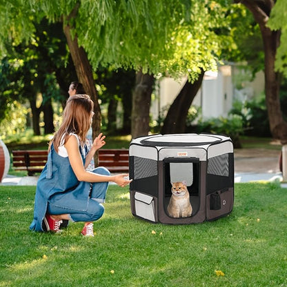 VEVOR Portable Pet Playpen, 36x36x23 in Foldable Dog Cat Pen + Free Carrying Case + Bowl, Indoor/Outdoor Dogs Crates Kennel for Puppies with Premium Waterproof 600D Oxford Cloth, Removable Zipper Top