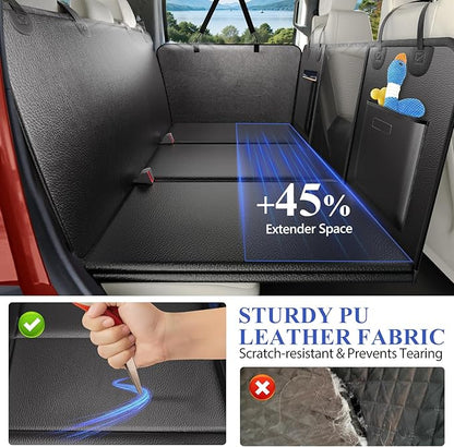 Back Seat Extender for Dogs Truck-Large Space, Dog Pet Seat Cover Back Seat Hard Bottom 500lb, Anti-scratch Dog Hammock for Crew Cab Trucks F150, RAM1500, Sierra, Tundra, Silverado, All Black
