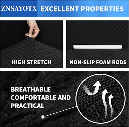 ZNSAYOTX 1 Piece Jacquard Couch Covers for 3 Cushion Couch High Stretch Sofa Cover for Pets Dogs Anti Slip Extra Large Sofa Slipcovers Furniture Protector (XL Sofa, Black)