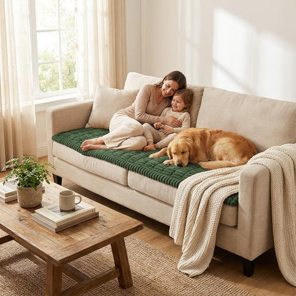 Smiry Couch Cover for Dogs Washable, Non Slip Fuzzy Pet Couch Covers for 3 Cushion Sofa Pet Friendly, Thick Soft Sofa Slipcovers Cushion Protector (Dark Green, 27.6" x 47")