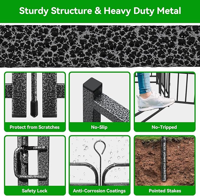 Kfvigoho Heavy Duty Dog Playpen: 8 Steel Panels 47" Height, Square Steel Pipe with Reinforced Crossbars, 18FT 25 Sq.ft Portable Fence for Yard RV Camping, Snowy Black