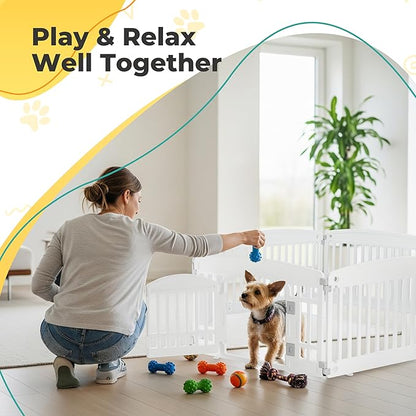 24" Plastic Dog Playpen 6-Panel Durable Pet Playpen for Puppies & Small/Medium Dogs, Portable & Foldable Pet Fence with Secure Locking Door, White