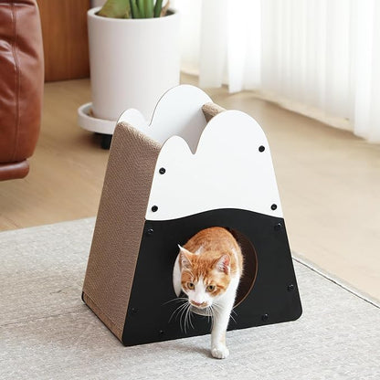 FUKUMARU Cat Scratcher House, 19.5 Inch Cozy Cardboard Cat Scratcher, Moutain Shape Vertical Bed Lounger, Durable Cats Scrathing Pad for Indoor Cats, Safe & Secure