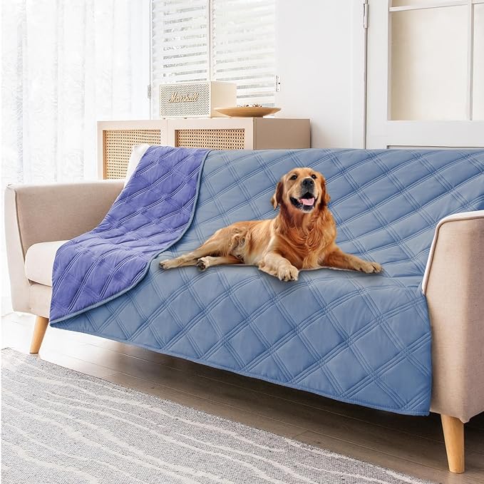 fuguitex Waterproof Dog Blanket Reversible for Small Dogs Resistant Leakproof Washable Couch Cushion Bed Protector Cover for Indoor Furniture Pet Friendly(40"*50",Violet Blue+ Light Blue)