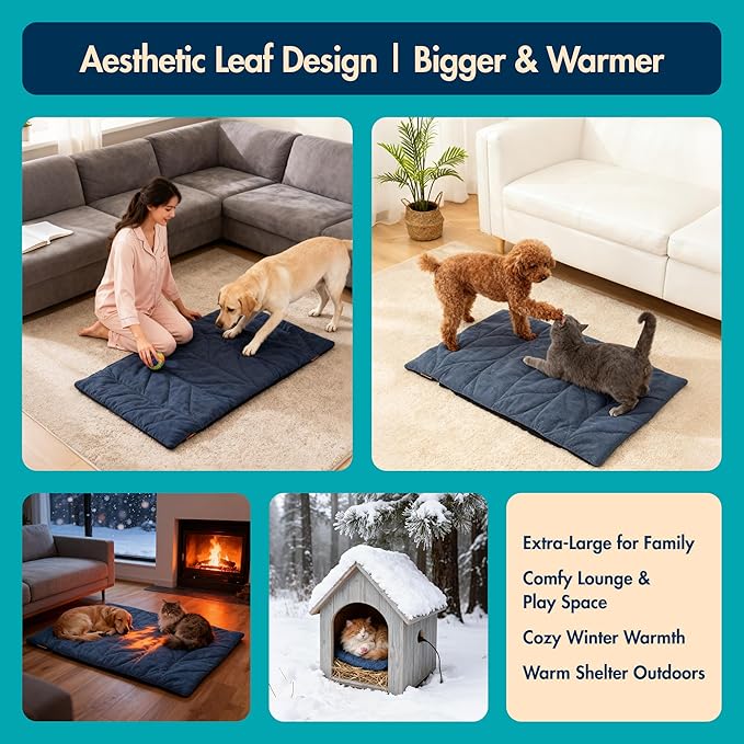 Vagascape Dog Heating Pad (48"x28") - Waterproof Electric Heated Mat & Pet Bed for Indoor and Outdoor Use, Chew Resistant Cord, Machine Washable Cover with Wheat Pattern Quilting, for Cats and Pets