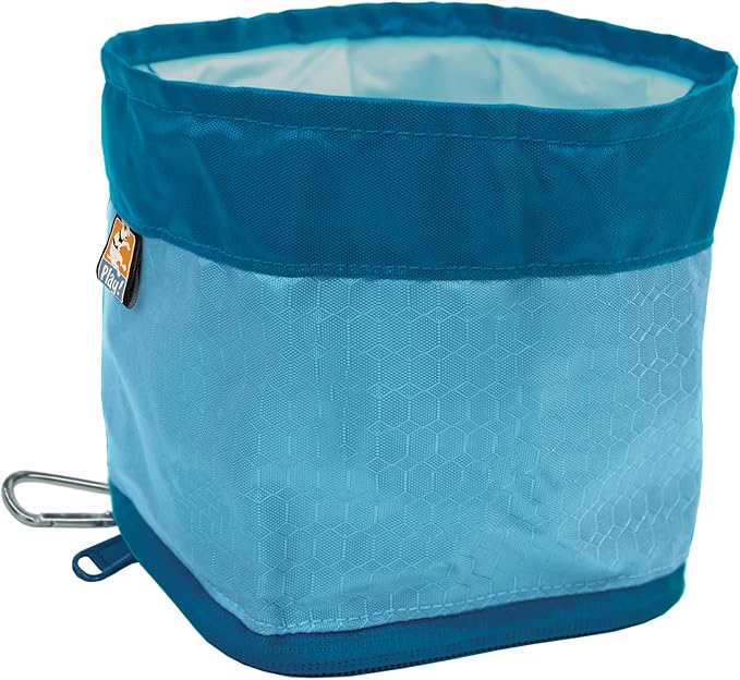 Kurgo Zippy Bowl for Dogs, Collapsible Travel Dog Bowls, Pet Food & Water Hiking Container, Food Grade Silicone, Travel Accessories for Pets, Includes Carabiner, Holds 48 oz (Coastal Blue)