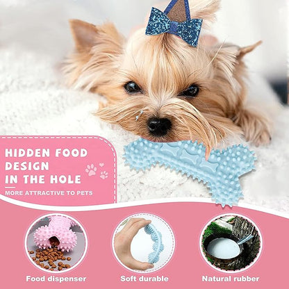 6 Pack Pet Dog Puppy Chew Toys for Teething Small Dogs,Soft Natural Rubber Blue Interactive Dog Puppy Toys Fun Cleaning Squeaky,Funny Dog Chew Toys for Small Medium Breed