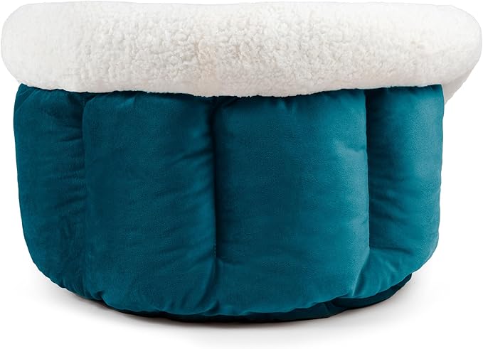 Sherry Kline Medium Cuddler Cup Pet Bed: Cozy Retreat with Deep Cushioning, Secure & Snug Space for Nap or Lounge, Easy in 'n' Out Access, Polyester Fiber, Round Shape (Blue)
