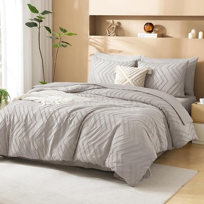 Litanika Linen California King Size Comforter Set with Sheets - 7 Pieces Bed in a Bag California King Boho Tufted Complete Bedding Sets with Comforter, Sheets, Pillowcases & Shams