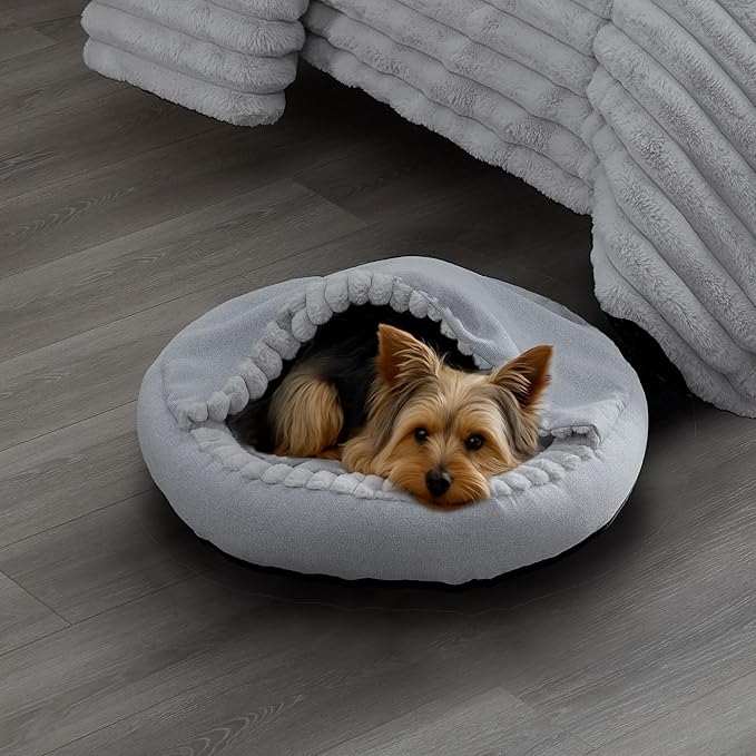 Riverbrook Home Everett Covered Round Cuddly Pet Bed, Gray, Small