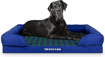 The Dog’s Bed Orthopedic Memory Foam Dog Bed with Bolsters for XXL Dogs, Waterproof Washable Cover, Anti-Slip Base, Calming Surface – CertiPUR-Certified Foam, Oxford Fabric, Black Watch Tartan, XXL