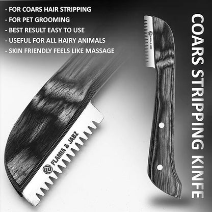 FJ Professional Stripping Knife kit (6 pieces set) for Dogs & Pets, Wooden Handle Grip with Stainless Steel Blade (Right handed) (Black)