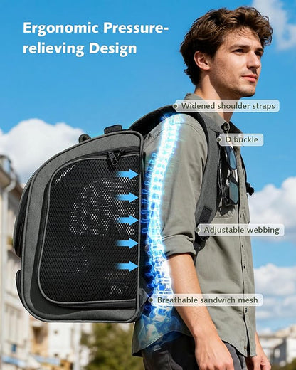Pecute Cat Backpack Carrier Expandable, Large Space Cat Bubble Backpack, Breathable Cat Carrier, Shaded Dog Backpack Carrier for Travel, Hiking, Vet,12.6" L x 10.2" W x 16.5" H, Gray