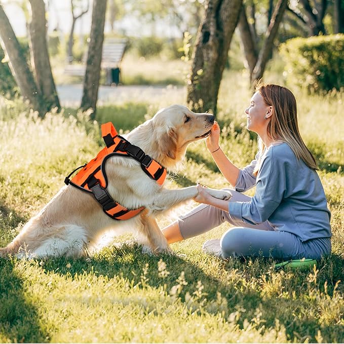 WINGOIN Orange Tactical Dog Harness for Small Dogs, Heavy Duty No Pull Harness with Handle, Adjustable Reflective Military K9 Pet Vest for French Bulldog, Pug, Walking, Training, Hunting (S)