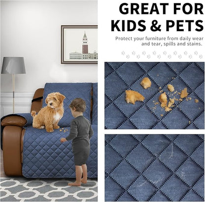 Easy-Going Oversized Recliner Sofa Cover, Reversible Couch Cover for 3 Seat Recliner, Split Sofa Cover for Each Seat with Elastic Straps for Kids, Dogs, Pets (3 Seater, Dark Blue/Dark Blue)