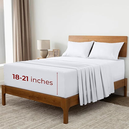 Mellanni Extra Deep King Sheets - 4 PC Iconic Collection Bedding - Hotel Luxury, Ultra Soft, Cooling Bed Sheets - Wrinkle, Fade, Stain Resistant (King, White)