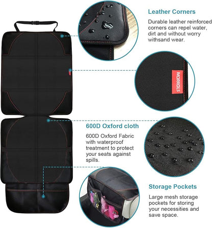 MORROLS Car Seat Protector for Child, Baby, Pets -1 Pack car seat Cover with Thick Padding- Waterproof Universal Size with Mesh Pockets (Black)