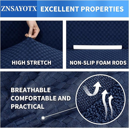 ZNSAYOTX 1 Piece Jacquard Chair Slipcovers for Living Room High Stretch Chair Covers with Arms Anti Slip Pets Friendly Couch Sofa Armchair Cover Furniture Protector (Chair, Navy Blue)