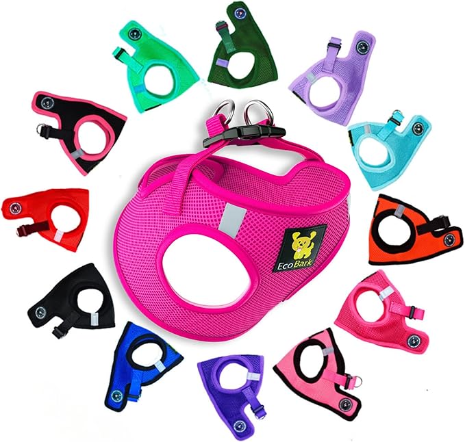 EcoBark Step in Dog Harness - Eco-Bright Teacup Dog Harnesses for XXS, XS, and Small Dogs - Reflective and Adjustable Mini Body Halter Vest -Tiny Soft Mesh Toy Breed Harness (X-Small, Pink)