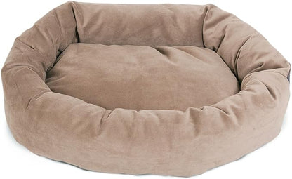 Majestic Pet 24 Inch Suede Calming Dog Bed Washable – Cozy Soft Round Dog Bed with Spine Support for Dogs to Rest Their Head - Fluffy Donut Dog Bed 24x19x7 (Inch) - Round Pet Bed Small – Stone