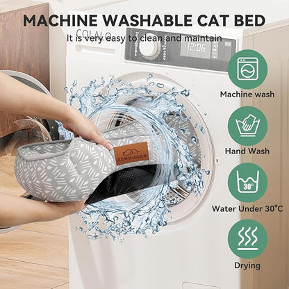 Zerbuger Rectangle Cat Dog Bed for Large Medium Small Pets Indoor Outdoor Machine Washable Sleeping Sofa Non-Slip Bottom Soft Puppy Bed Durable Orthopedic Calming Pet Cuddler (Small, Grey Pattern)