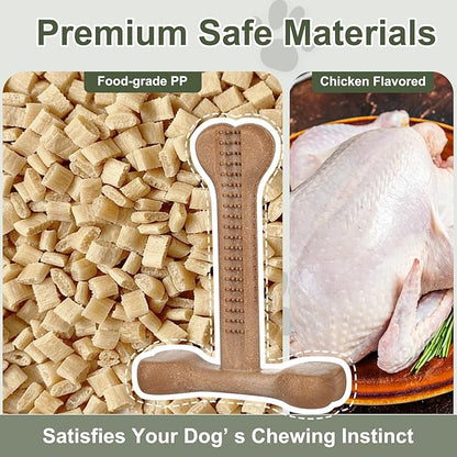 Dog Chew Toy for Aggressive Chewers T-Shaped Tough Dog Bone Toys for Small Medium Large Breed to Keep Them Busy (Small-Under 20LBS, Chicken Flavored)