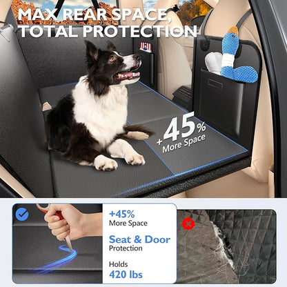 Back Seat Extender for Dogs-Large Space, Upgraded Egg Crate Foam Soft Dog Car Seat Cover Holds 420lbs, Sturdy Backseat Extender, Waterproof Pet Car Bed Dog Hammock for Car, SUV, Truck