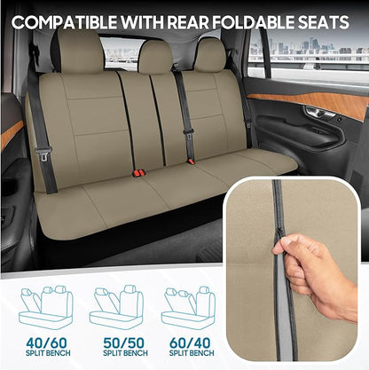 BDK PolyPro Car Seat Covers Full Set in Solid Beige, Front and Rear Split Bench Seat Covers for Cars, Easy to Install Car Seats Cover Set and Accessories for Auto Trucks Van SUV - Solid Beige