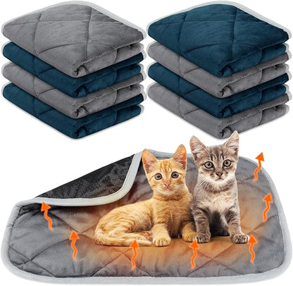 8 Pack Self Heating Cat Mat Self Warming Cat Bed Extra Warm Thermal Pet Bed Mat Reflects Body Heat Washable Dog Crate Pad for Indoor Outdoor Pets(Gray, Blue,16 x 20 Inch)