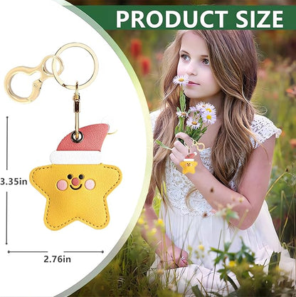 Leather Keychain Holder Case Compatible with AirTag,Cute Protective Cover with Keyring,Anti-Scratch Finder GPS Tracker Case for Wallet Keys,bag,pets,Backpack(Star)