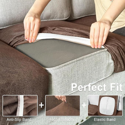 ANARACHON Leather Look Couch Cushion Covers Sofa Seat Slipcovers Sets Couches Furniture Protector for Sectional Armchair Loveseat Pets Kids Stretch Spandex Fabric (2 Cushion Sofa, Brown)