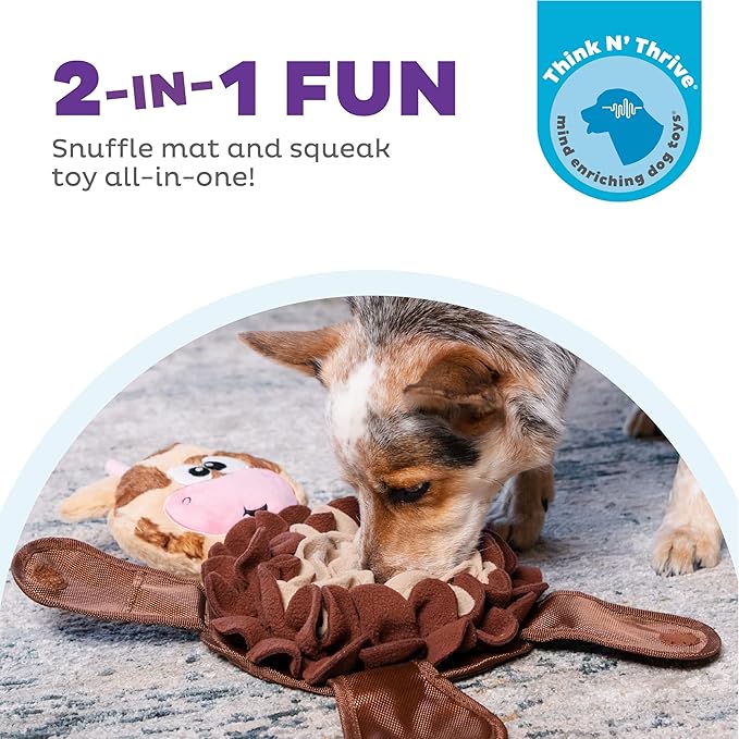 Outward Hound by Nina Ottosson Snuffle Palz Plush Snuffle Mat Dog Treat Puzzle, Non-Slip, Brown, Cow, Large