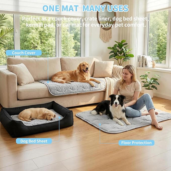 Dog Cooling Mat Q-Max>0.4 Self Cool Pad for Dogs and Cats with Anti-Slip Bottom, Washable Portable Pet Sleeping Pad for Summer，X-Larger Size 47.2" *29.6"